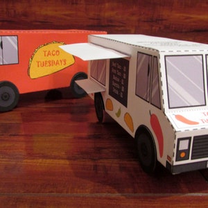 Food Truck Favor Box / Paper Toy / Decoration: DIY printable PDF with editable text image 1