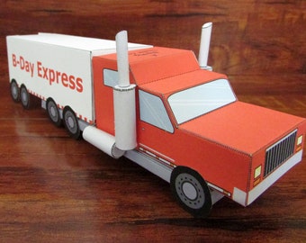 Big Rig (18 Wheeler) Truck Favor Box / Paper Toy / Decoration: DIY printable PDF with editable text