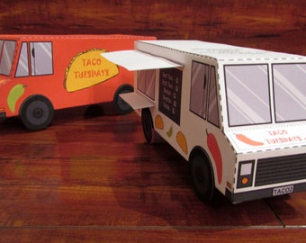 Food Truck Favor Box / Paper Toy / Decoration: DIY printable PDF with editable text