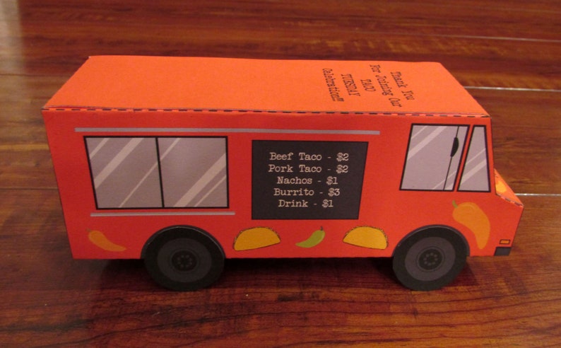 Food Truck Favor Box / Paper Toy / Decoration: DIY printable PDF with editable text image 8