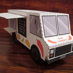 Food Truck Favor Box / Paper Toy / Decoration: DIY printable PDF with editable text image 2