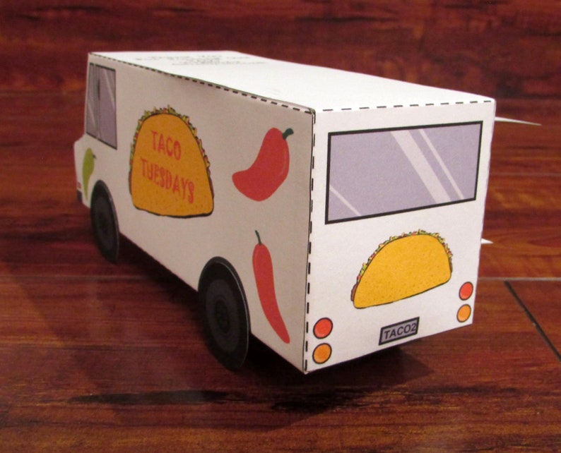 Food Truck Favor Box / Paper Toy / Decoration: DIY printable PDF with editable text image 4