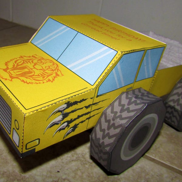 Monster Truck Favor Box: DIY printable PDF with editable text