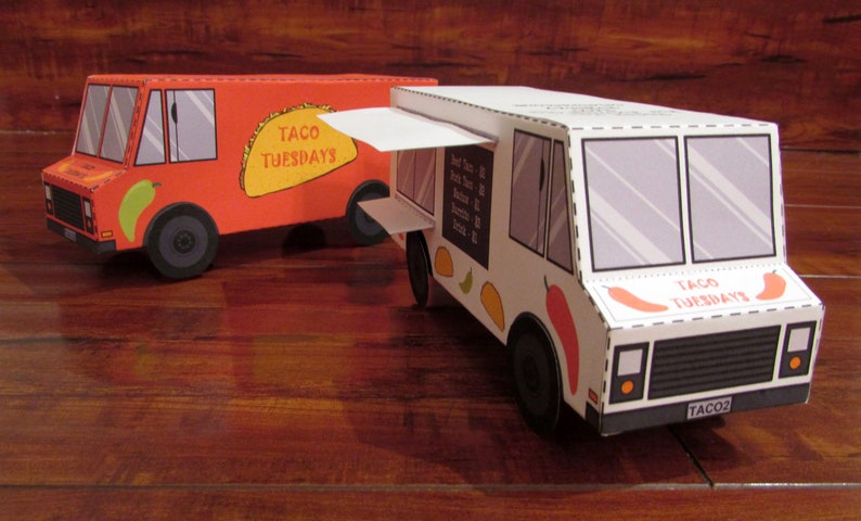 Food Truck Favor Box / Paper Toy / Decoration: DIY printable PDF with editable text image 1