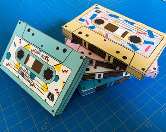 Cassette Tape Box: PDF imprimible con texto editable (Gift Card Box)