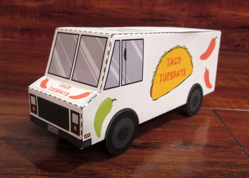 Food Truck Favor Box / Paper Toy / Decoration: DIY printable PDF with editable text image 3