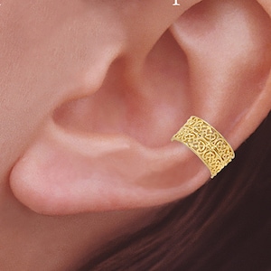 Gold Earcuff Ohrring - Perlen Filigrane - Manschetten am Ohr - 10kt Gold Ohrring Cuff - Weiß oder Gelbgold - Nicht durchbohrte Ohrring- MADE IN USA