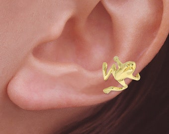 Gold Frog Earcuff Earring -Frog Earring- Cuffs on the Ear- 10kt Gold Earring Cuff - White or Yellow Gold - Non Pierced Earring- MADE IN USA