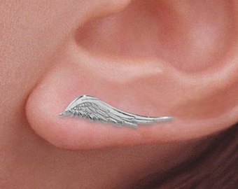 Silver Angel Wings Earclimber Earrings - Ear Climbers - Angel Wings - Wing Earrings - Angel Wing Ear Pin Earrings - Sterling Silver or Gold