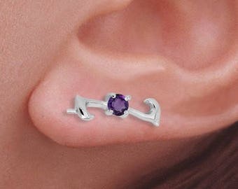 Ear Climber Earrings Sterling Silver Original Ear Pin EarClimbers Gemstone Earrings for Pierced or Non-Pierced Ears - Crawler Earrings