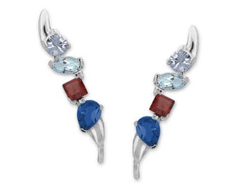 Broche de oreja con piedra patriota - Plata de ley - Pendientes trepadores - Pendientes con barrido - Pendientes delicados - Regalo para ella - Regalo para mamá - Regalo de Navidad - Pide un deseo