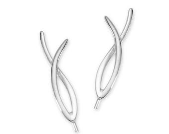 Wishbone Ear Pin - Sterling - Ear Climbers - Ear Sweep - Dainty Earrings - Gift for her - Gift for mom - Christmas Gift - Make a wish