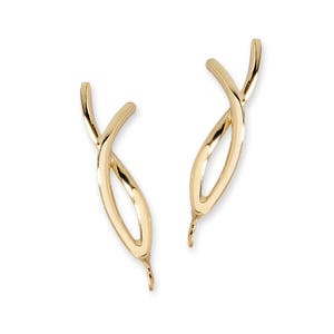 Christian Fish Ear Pin Earrings  - Gold over Silver - Ear Climbers - Earring Pins- Climber Earrings in Gold - Pierced or Non Pierced Ears