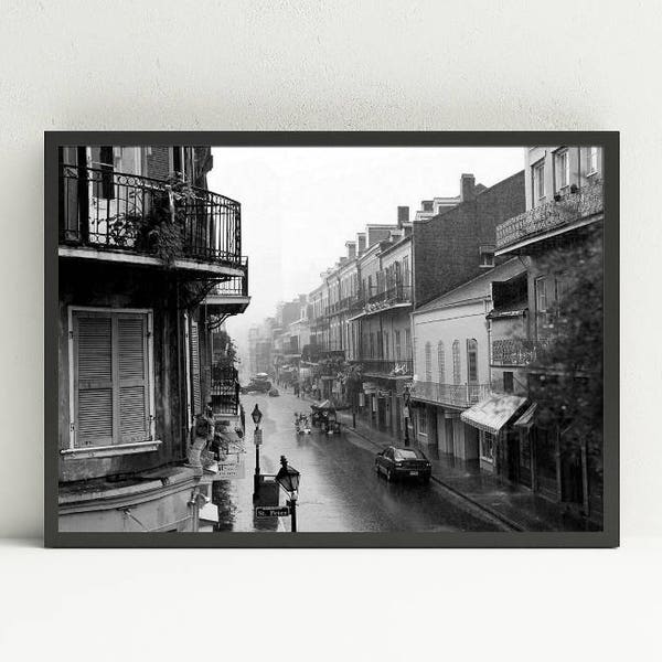 Black and White Photography Print - New Orleans French Quarter - Digital Download Art - Landscape Architecture Masculine Home Decor Wall Art