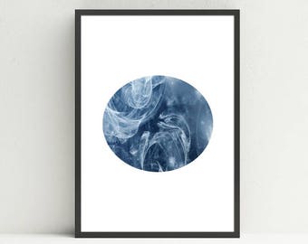 Circle Art - Abstract Smoke Art - Blue Abstract Wall Art - Printable Wall Art - Digital Art Download - Circle Print - Geometric Art Print