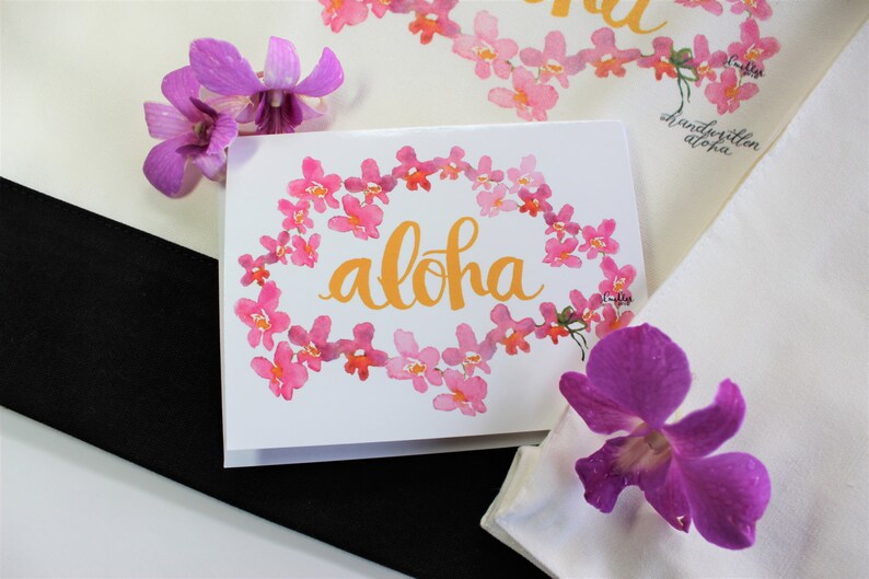 Aloha Pink Orchid Lei Note Card Set Folded Note Cards Hawaii Etsy