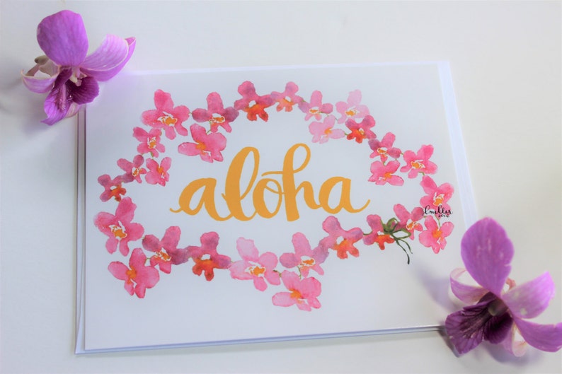 Aloha Pink Orchid Lei Note Card Set Folded Note Cards Hawaii Etsy