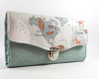 Fabric Women's Wallet - Cute and Vegan purse with maps design