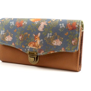 Rabbit fabric wallet for women Vegan leather eco-friendly gift for her