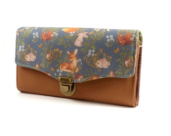 Rabbit fabric wallet for women Vegan leather eco-friendly gift for her