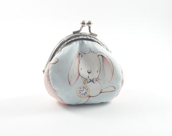 Cute Coin purse, Bunny coin pouch, Clasp purse, Fabric purse , Metal Frame Purse, Gift for Her