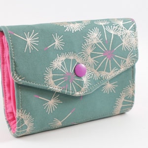 Small dandelion womens wallet, gift ideia for her, cute purse for women, ladies mini wallet, nature money clip, handmade fabric wallet