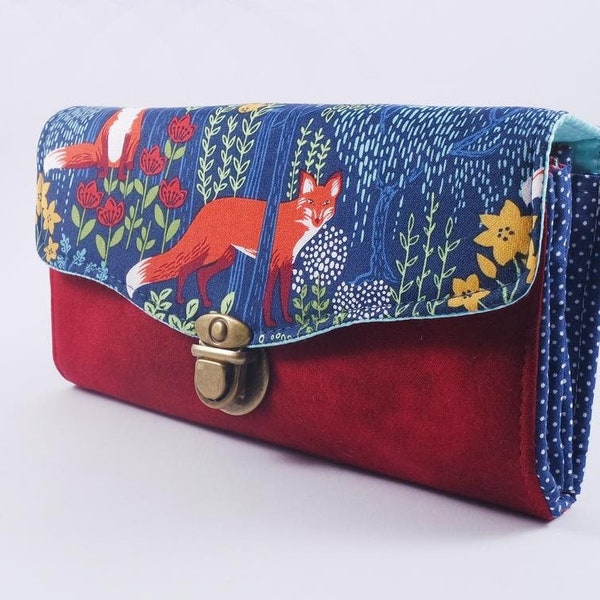 Fox Women's Wallet Boho wallet Bolso vegano rojo Cartera de embrague necesaria Regalo de bolso de tela hecho a mano para ella