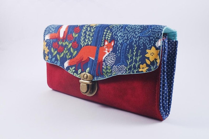 Fox Women's wallet, Boho wallet, Red vegan purse, Necessary clutch wallet, Handmade fabric purse, gift for her, womens card wallet 