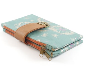Handmade Women's Wallet purse with dandelions Design. Vegan Clutch Purse. Double, minimalist and fun wallet for women