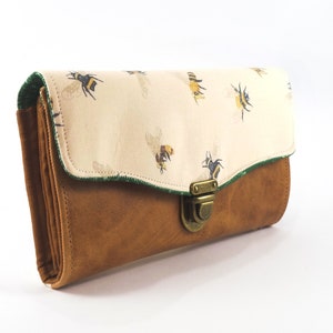 Fabric Women's Wallet with bee Design Vegan Clutch Purse long Boho and Ethnic Card Holder Wallet for Women