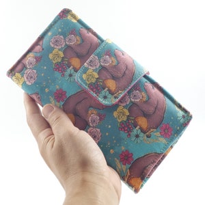 Woodland woman Wallet, Bear Travel Wallet, Long Wallet for Women, Bear Card Wallet, Handmade Wallet Organizer, Fabric Bifold Wallet