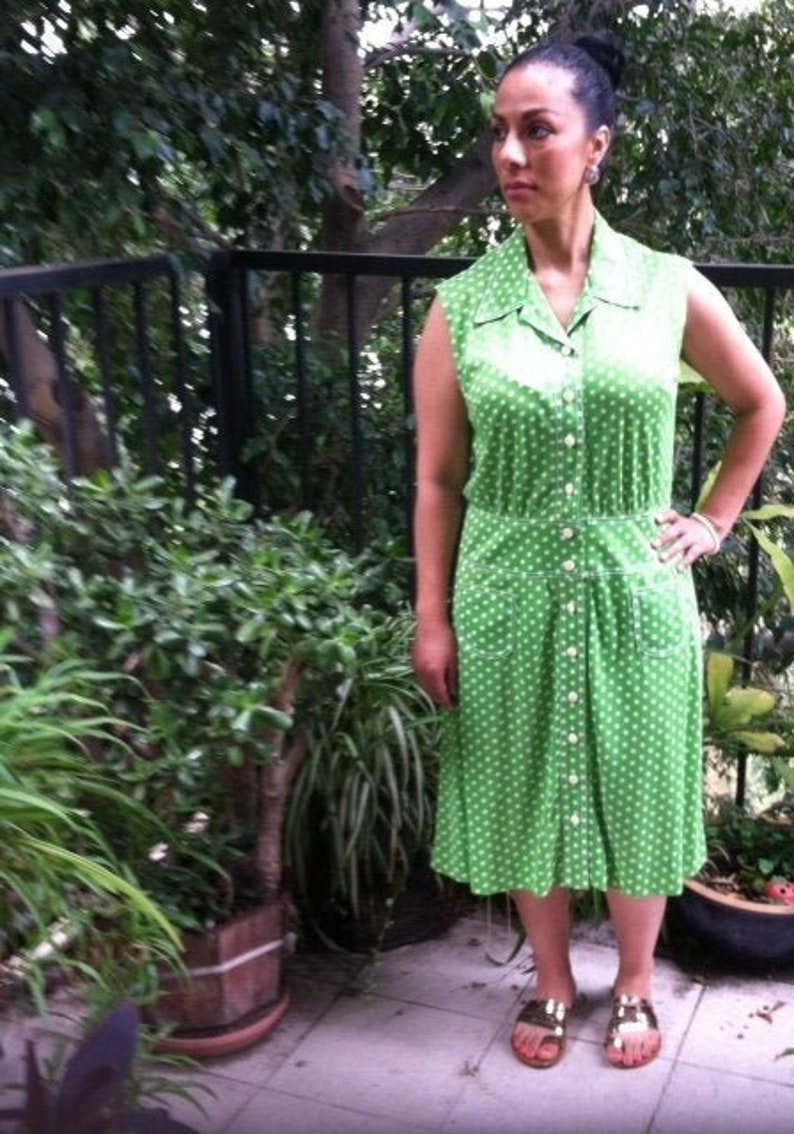 green and white polka dot dress