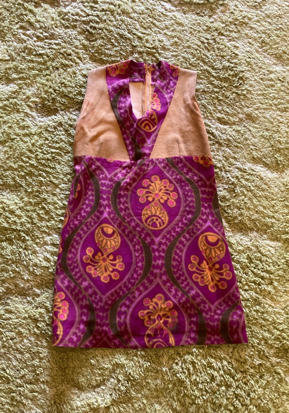 70's 2-Piece Leather & Fabric Mini Dress