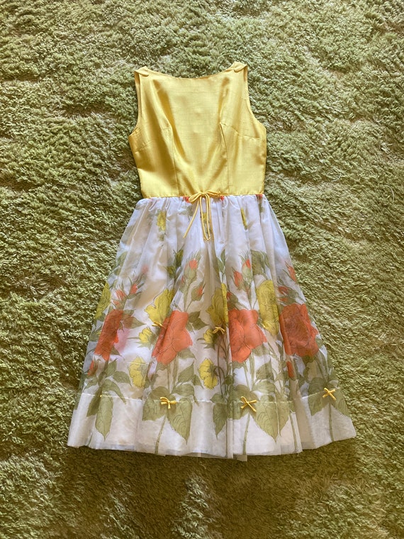 60s Floral Silk & Chiffon Dress