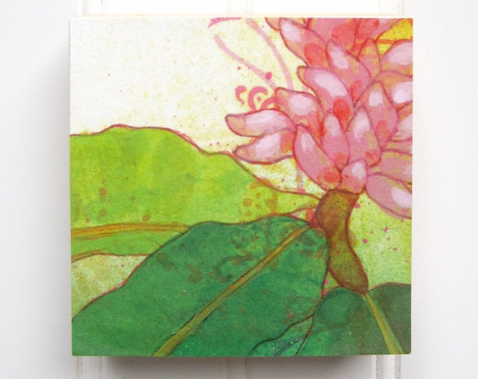 Pink Bloom Print on Wood Panel (4 x 4)