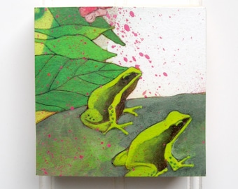 Frogs Print on Wood Panel (4 x 4)