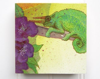 Chameleon Print on Wood Panel (4 x 4)