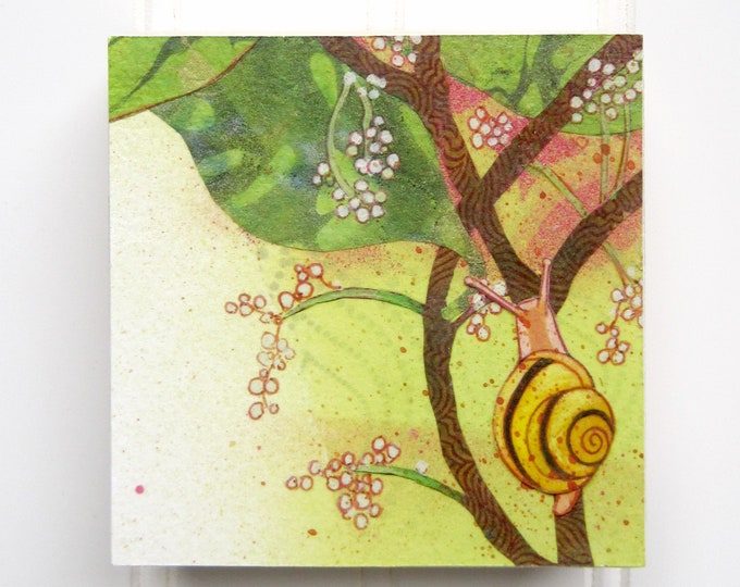 Snail Print on Wood Panel (4 x 4)