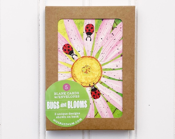 Bugs & Blooms Blank Card Set - 5 Unique Designs - A1 Size (Small)