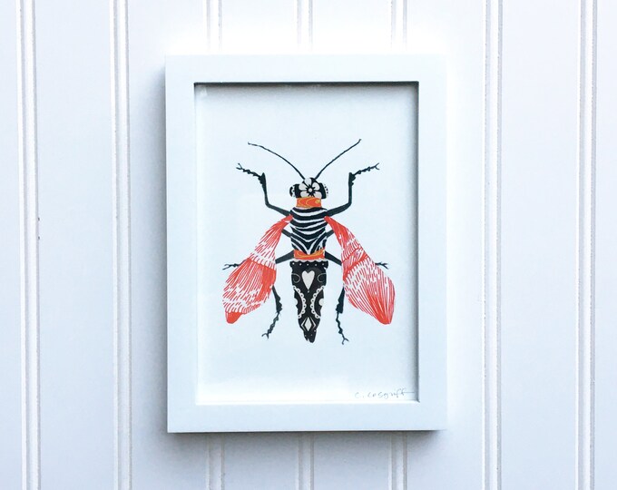 Red Zebra Love Bug Art Print