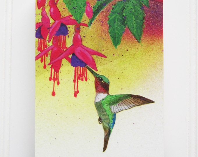 Hummingbird Print on Wood Block (5 x 7)