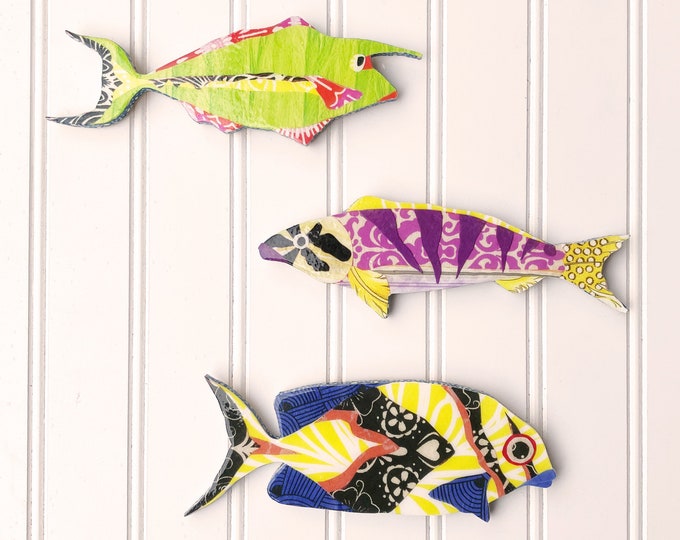 Small Fantastical Fish Laser Cut Wooden Wall Plaques 7 x 3 Inches