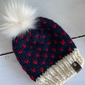 Handmade American Knitted Hat: Red, White, and Blue Wool Blend Beanie