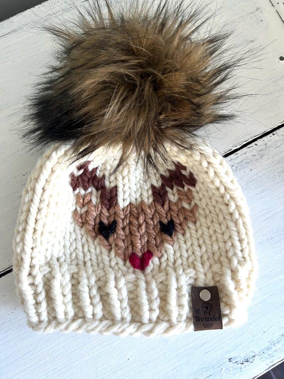 Reindeer Christmas Knitted Hat Rudolph Light and Dark Brown