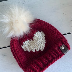 Valentine’s Day Red Heart Knitted Hat/Red Hat with White Heart