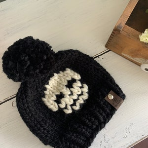 Gorro de lana de punto con pompón de esqueleto para Halloween/gorro de invierno