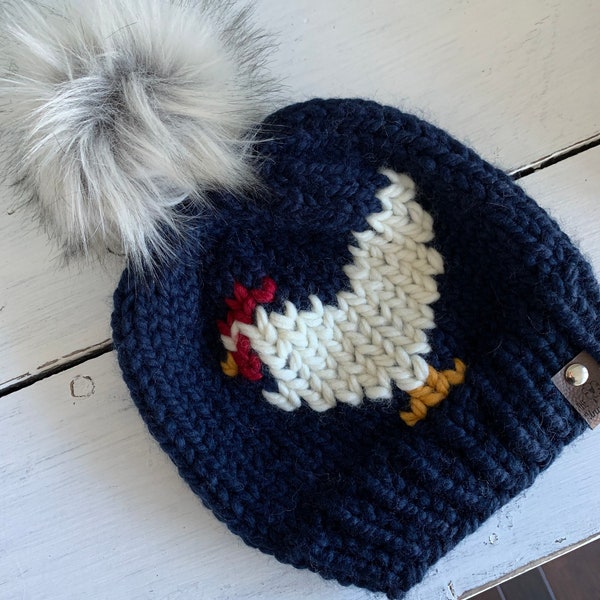 Navy Chicken Knitted Hat/ Rooster Knitted Hat