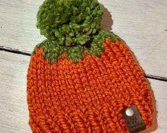 Pumpkin Halloween and Fall Pom Pom Knitted Wool Hat/Winter Beanie
