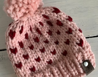 Valentine’s Day Pink hat with Little Red Hearts