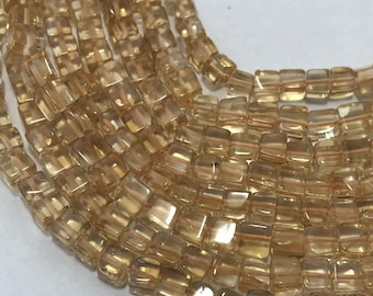 Citrine 3D Box Beads Box Beads Citrine Beads Semi Precious Natural Yellow Citrine Cube 5-6mm Smooth Cube 16 Inch Strand